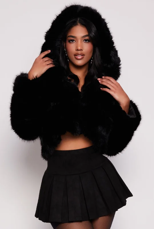 Faux Fur Hooded Cropped Jacket