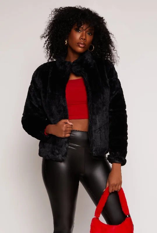 Faux Fur Zip Front Jacket