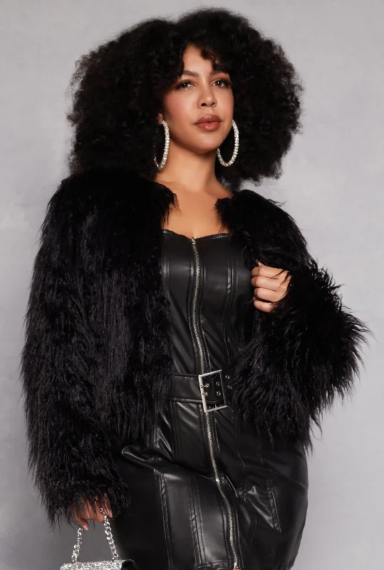 Plus Size Shaggy Faux Fur Jacket