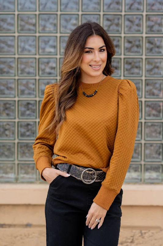 Bold Textured Gathered Shoulder Sweatshirt