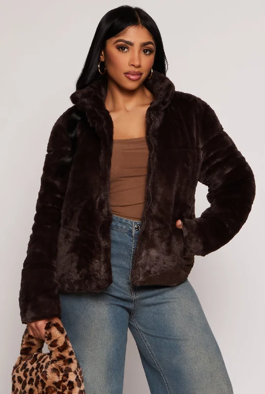 Faux Fur Zip Front Jacket