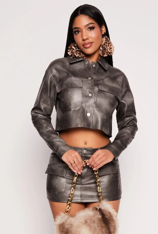 Almost Famous Vintage Faux Leather Cropped Jacket