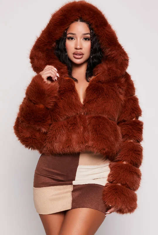 Faux Fur Hooded Cropped Jacket