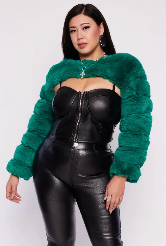 Plus Size Faux Fur Pullover Bolero Jacket