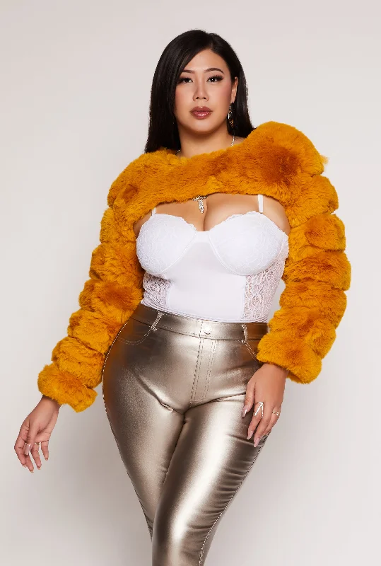 Plus Size Faux Fur Pullover Bolero Jacket