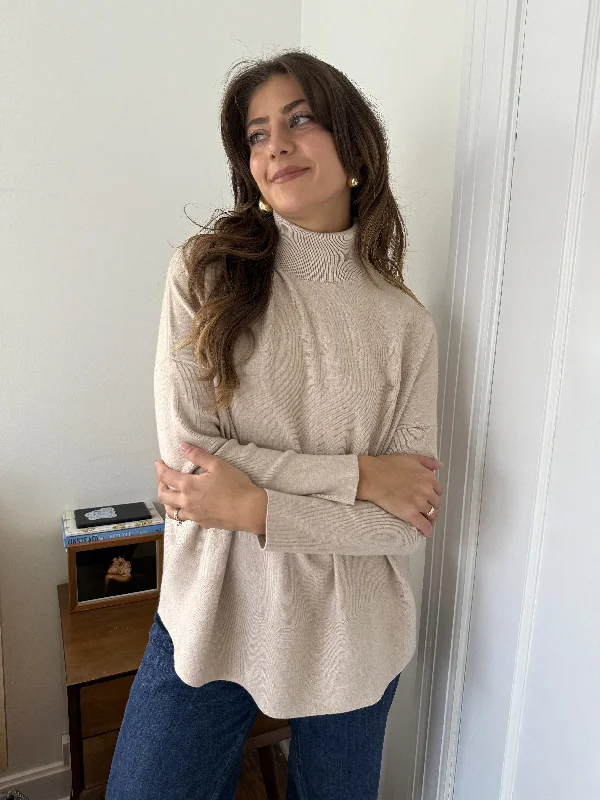 PINCH Lucille Beige Knit Turtleneck Top