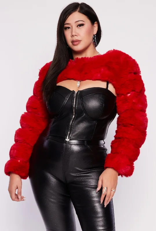 Plus Size Faux Fur Pullover Bolero Jacket