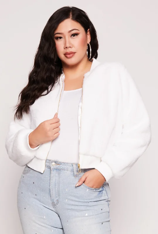 Plus Size Faux Fur Bomber Jacket