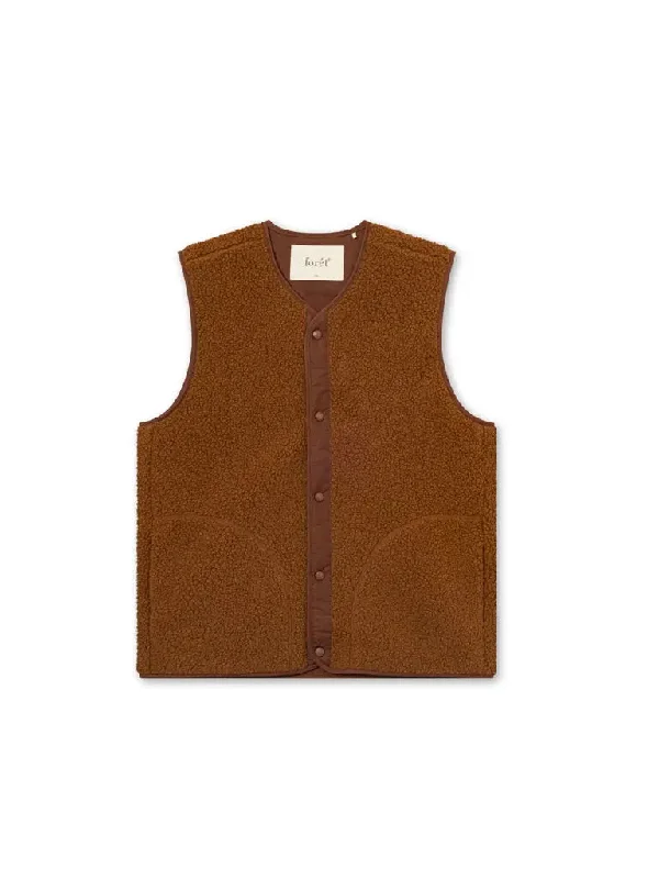 Aura Sherpa Fleece Vest- Brown