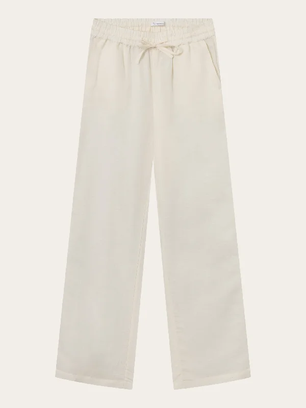 Linen Mix Elastic Waist Pants - Buttercream