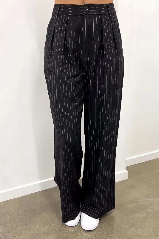 Matt Pant Black Pinstripe