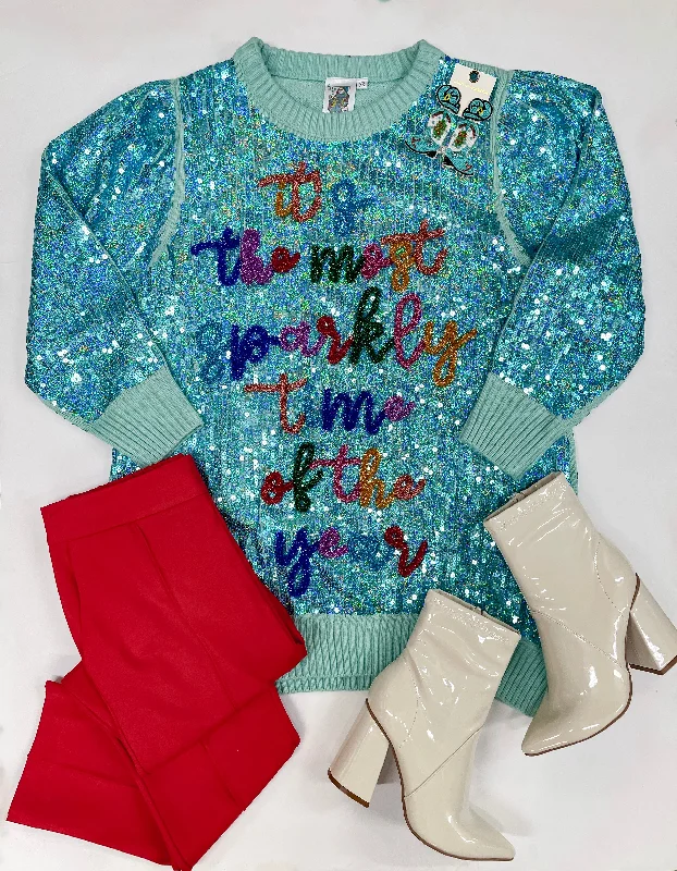 Queen Of Sparkles | Most Sparkly Time Of The Year Sequin Dress in Aqua