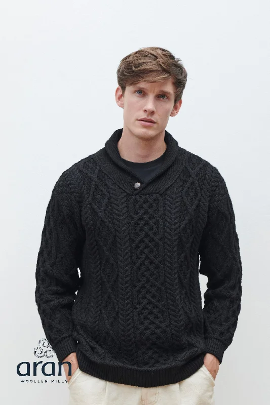 Shawl Collar Aran Cardigan - Slate Grey