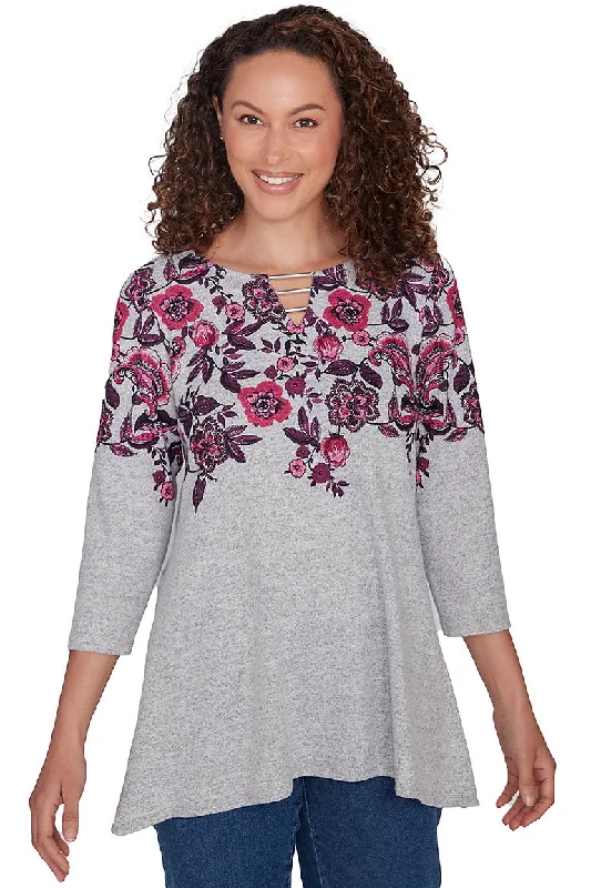 Cozy Season Floral Split Neck Top