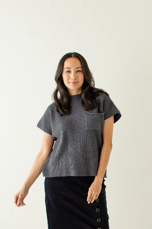 'Neale' Pocket Detail Sweater Top in Charcoal