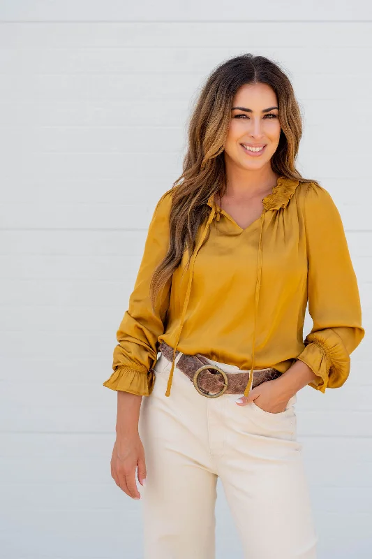 Ruffle Sleeve V-Neck Blouse