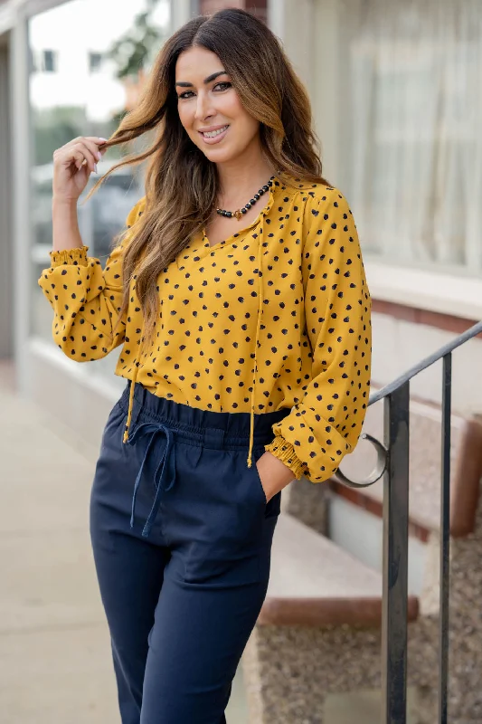 Splotched Cinched Trim Tie Blouse