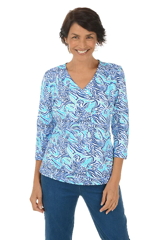 Blue Pineapple Zebra Classic UPF50+ V-Neck Top