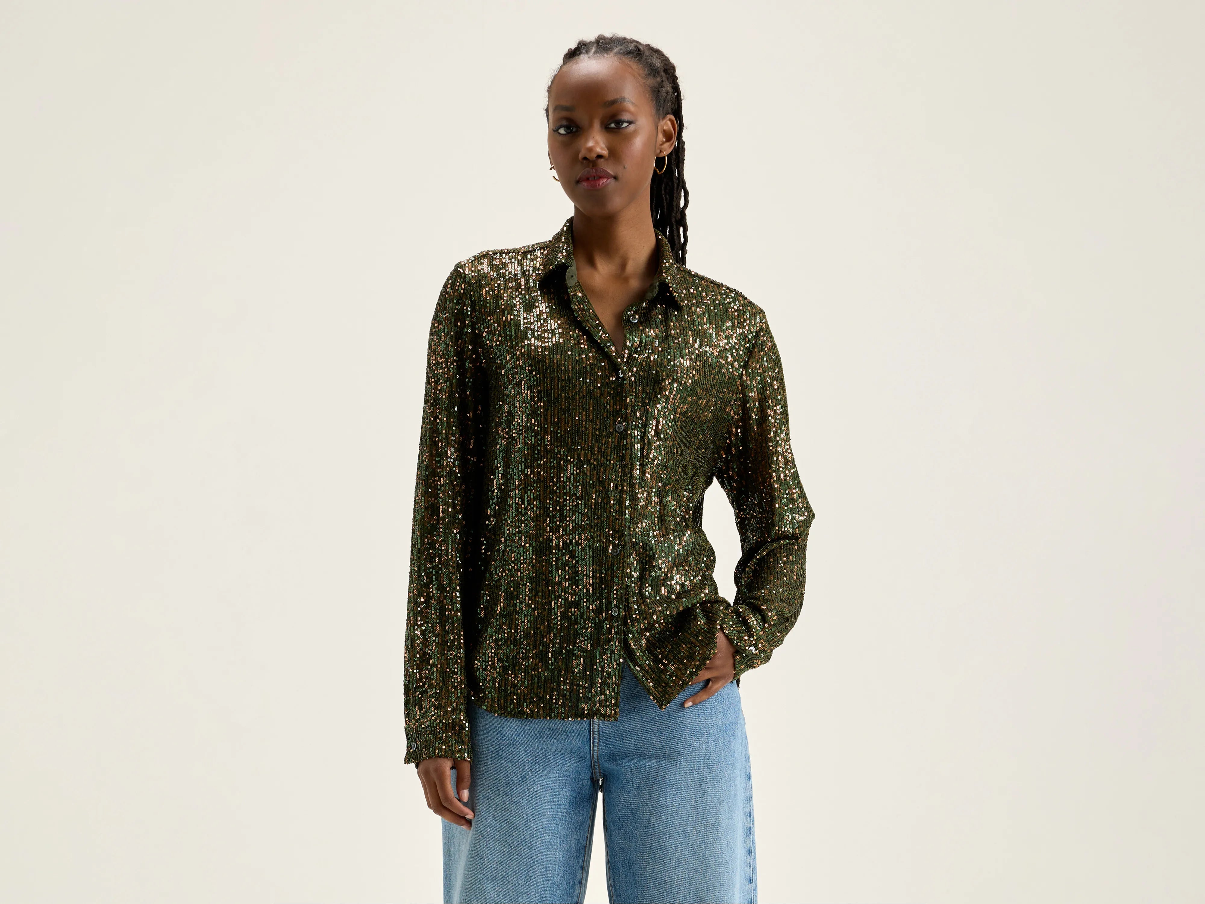 Pekin sequinned shirt (242 / W / MOSS)