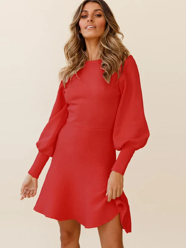 LANTERN SLEEVE CADUAL SWEATER DRESS