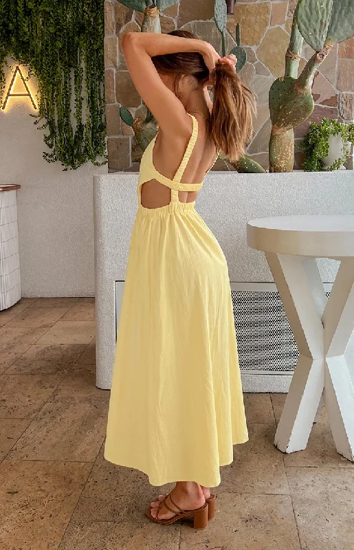 Kensington Yellow Backless Midi Dress